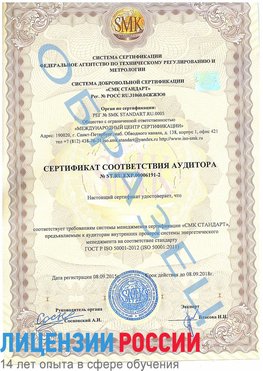 Образец сертификата соответствия аудитора №ST.RU.EXP.00006191-2 Щелково Сертификат ISO 50001